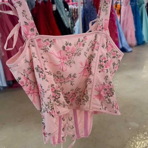 Floral Pink Corset Top - Picture 2 of 4